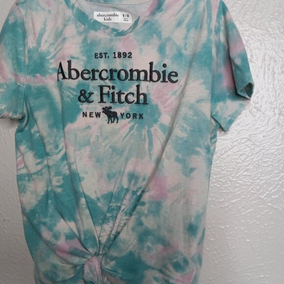 Y2K Abercrombie Kids Girls' Tie-Dye Knot-Front T-Shirt (Size 9/10, Teal & Pink) - Picture 7 of 7